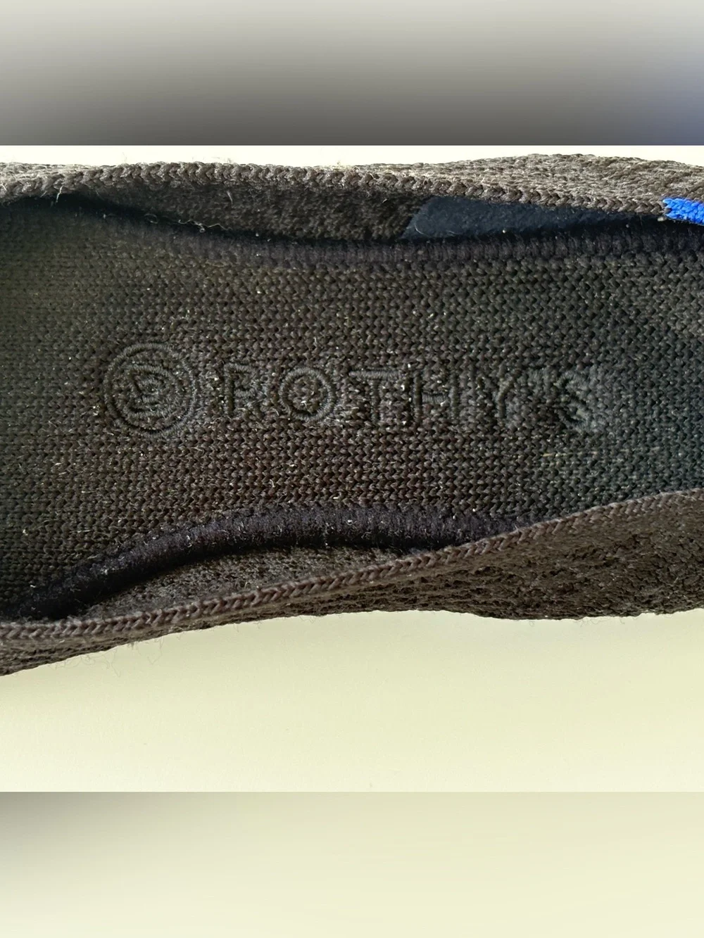 Rothy's Black Knit Ballet Flats with Blue Heel Trim. Womens size 7.5